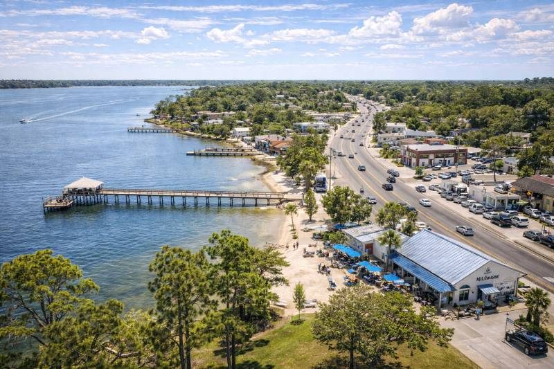Niceville’s bayfront with a pier on the water