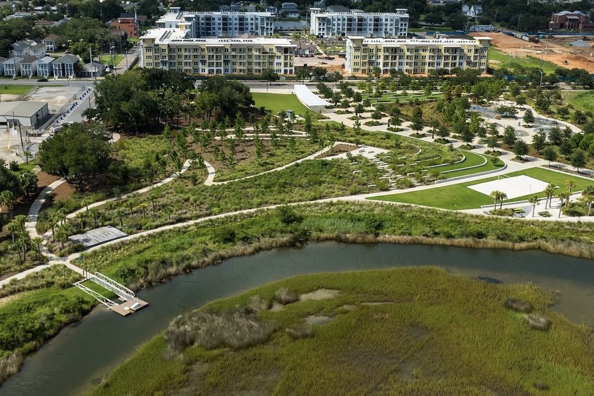 The Pensacola waterfront park and marsh from above