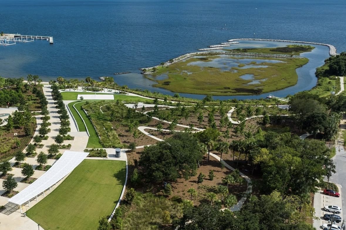 Downtown Pensacola’s waterfront park and Pensacola Bay